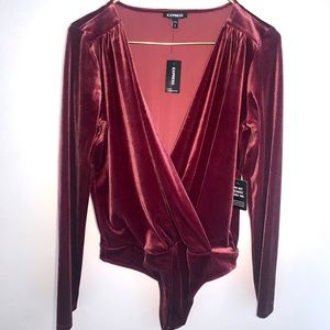 Express Burgundy Velvet Bodysuit